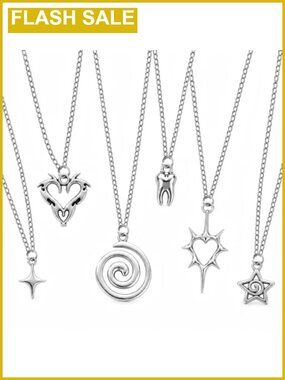 Y2K Stainless Steel Necklace Set 6-Piece Mixed Pendants Unisex